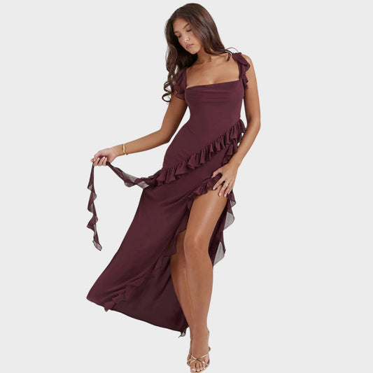 Amira | Vestido largo ciruela oscuro