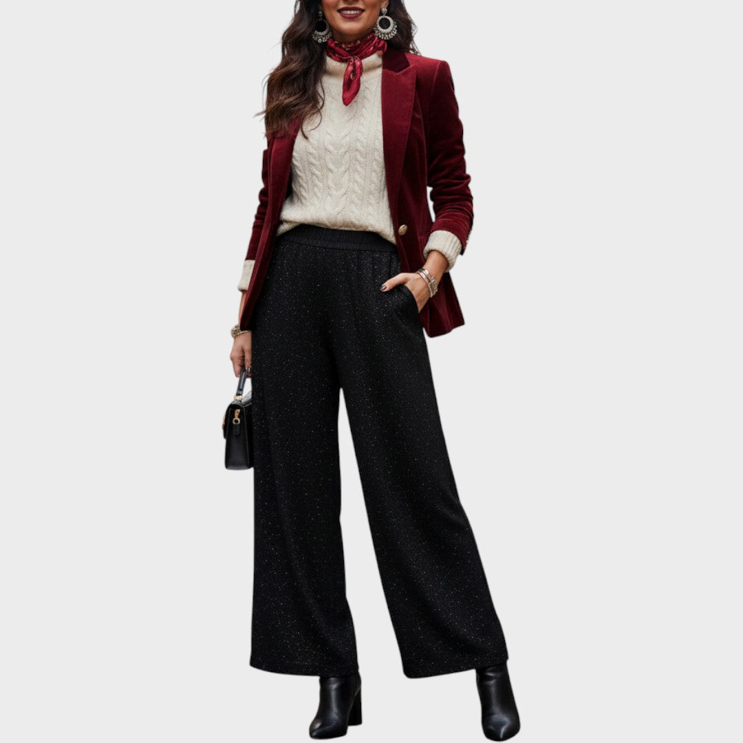 Verina | Pantalón de Pierna Ancha con Brillante